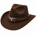 Brauner Western-Cowboyhut mit Stierkopfverzierung