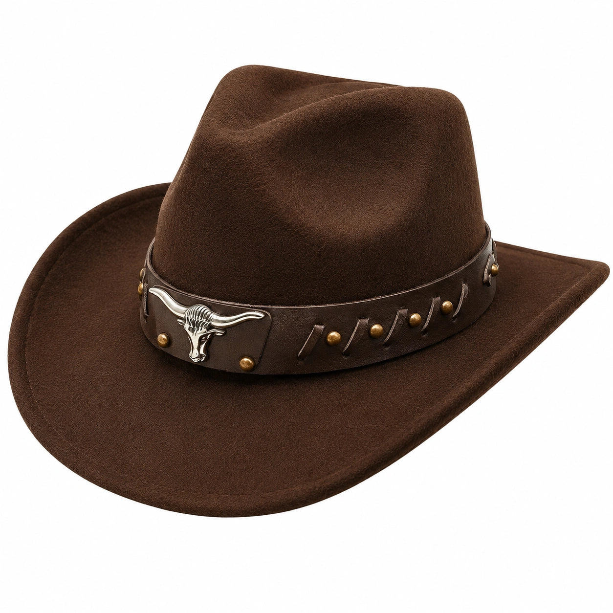 Brauner Western-Cowboyhut mit Stierkopfverzierung