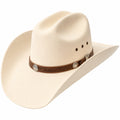 Western Cowboyhut Creme mit Lederband und Verzierung
