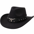 Schwarzer Cowboyhut mit Stierkopfverzierung