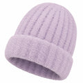 Damen Strickmütze Lila Gerippt