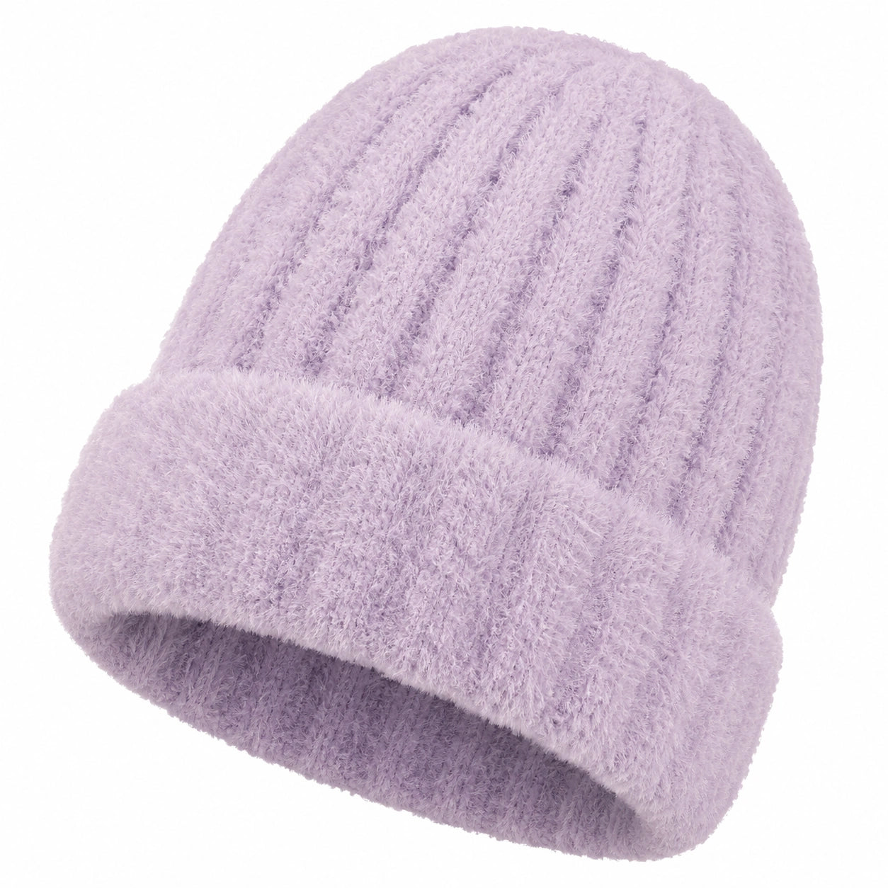 Damen Strickmütze Lila Gerippt