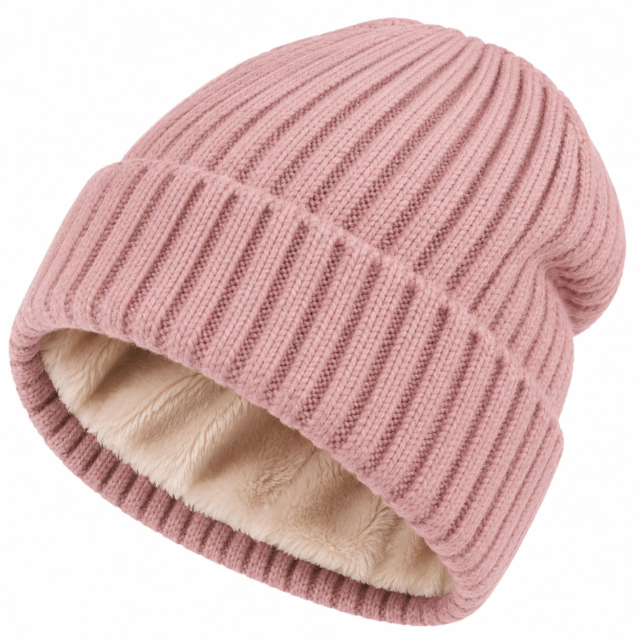 Damen Strickmütze Rosa gefüttert mit Fleecefutter